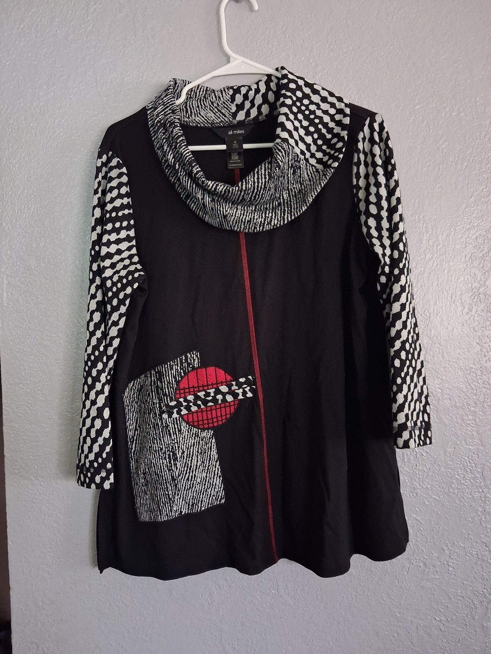 Ali Miles Tunic Abstract Art To Wear Lagenlook Black Red White M